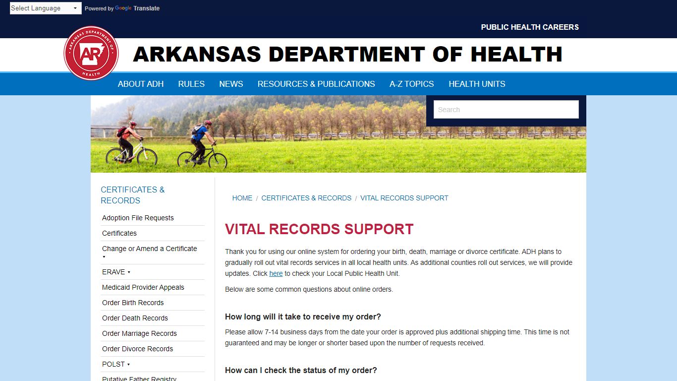 Vital Records Support Arkansas Department of Health